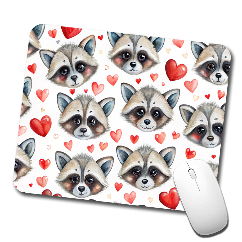 Cute Raccoon Faces Hearts Low Profile Mouse Pad Mat