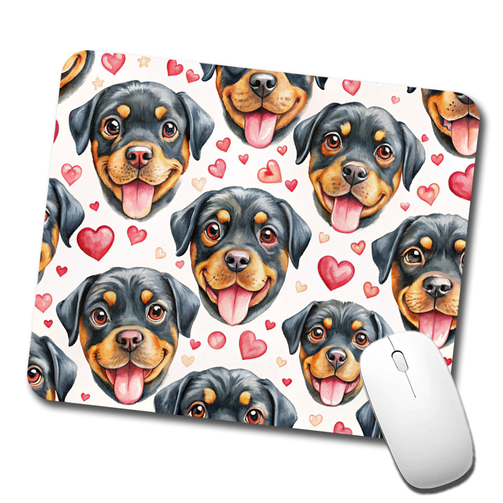 Cute Rottweiler Dog Faces Hearts Low Profile Mouse Pad Mat