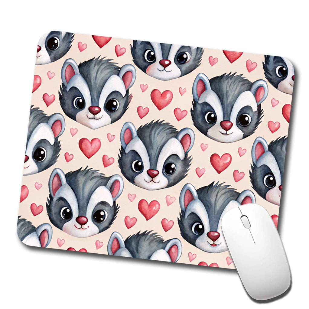 Cute Skunk Faces Hearts Watercolor Low Profile Mouse Pad Mat