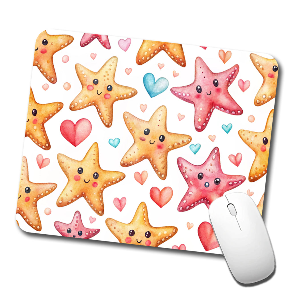 Cute Starfish Hearts Watercolor Low Profile Mouse Pad Mat