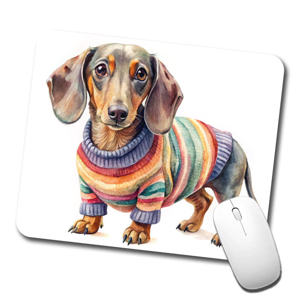 Dachshund Dog Wearing A Sweater Watercolor Low Profile Mouse Pad Mat
