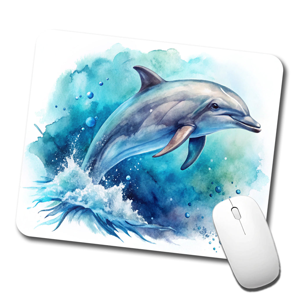 Dolphin In Ocean Watercolor Low Profile Mouse Pad Mat