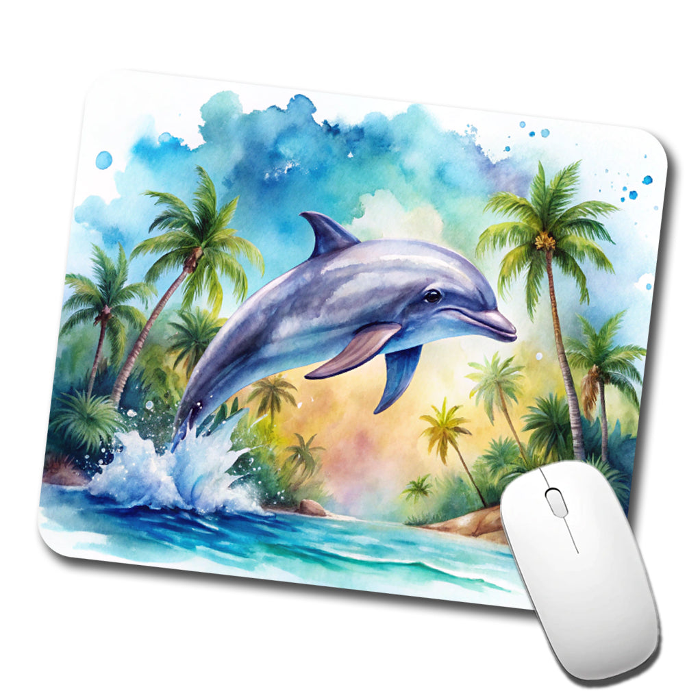 Dolphin Tropical Watercolor Design Low Profile Mouse Pad Mat