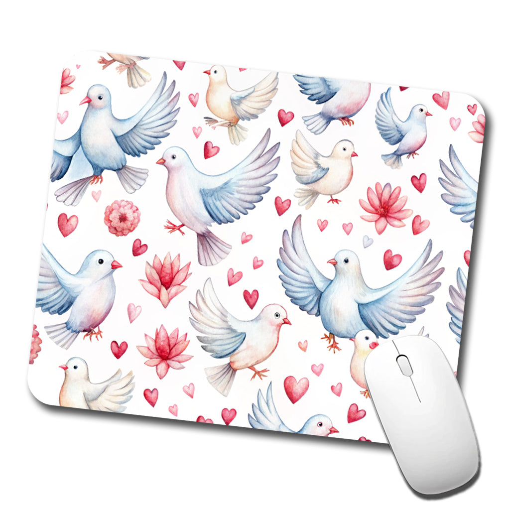 Doves Hearts Watercolor Low Profile Mouse Pad Mat