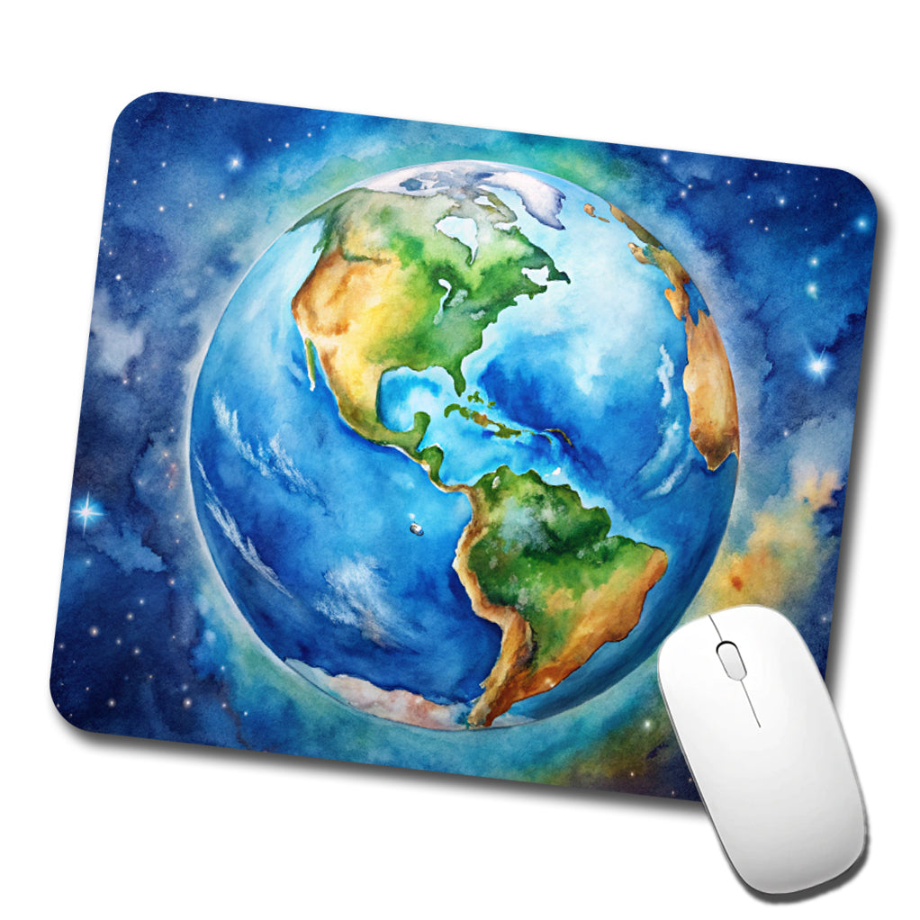 Earth North South America From Space Watercolor Low Profile Mouse Pad Mat
