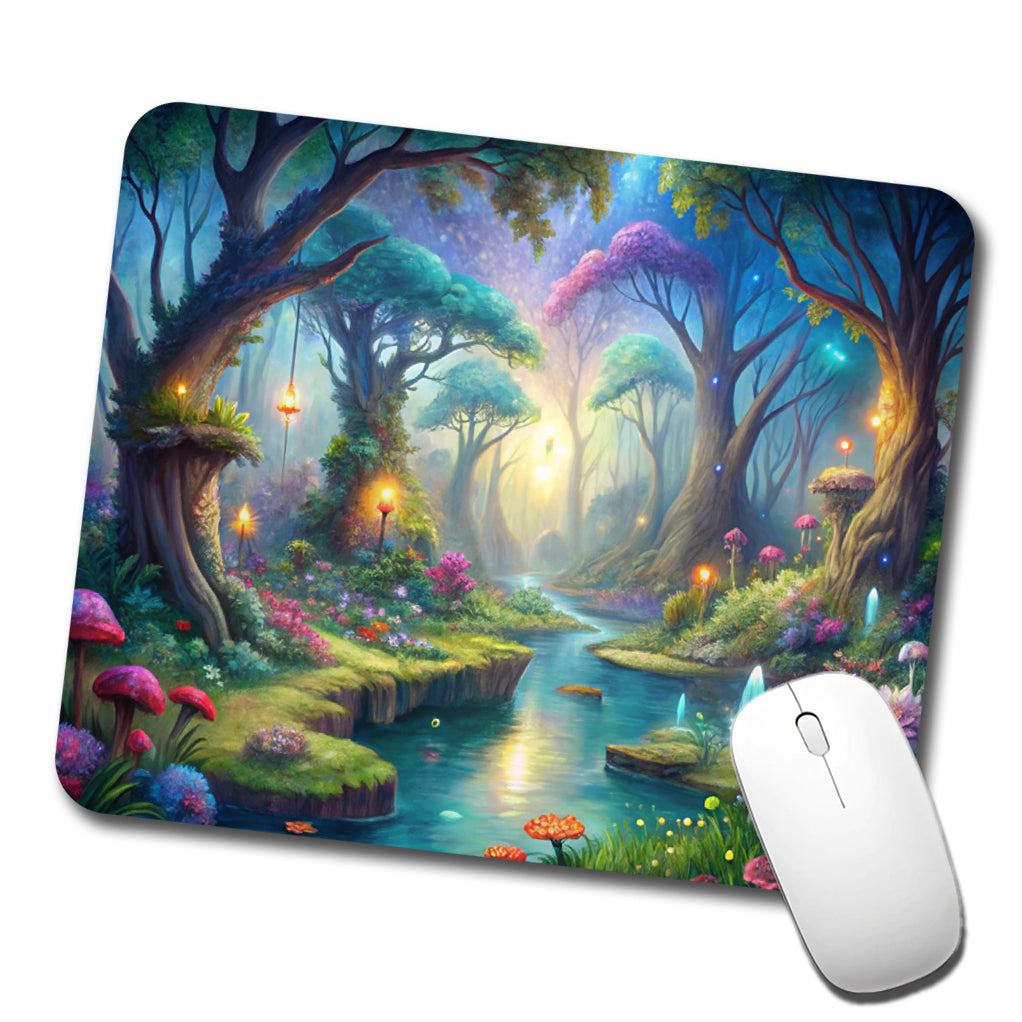 Fairy Forest Trees Fantasy Watercolor Design Low Profile Mouse Pad Mat