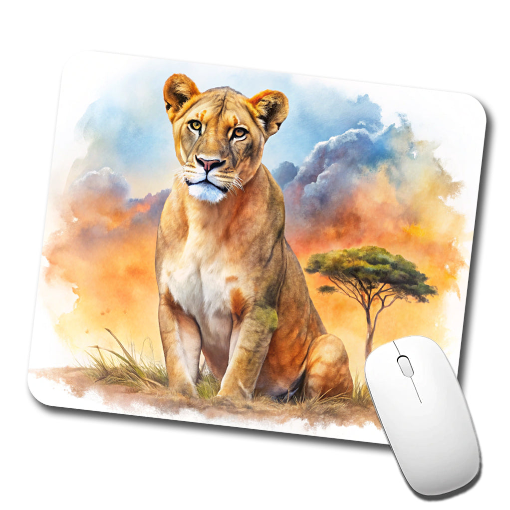 Female Lion African Plain Watercolor Design Low Profile Mouse Pad Mat