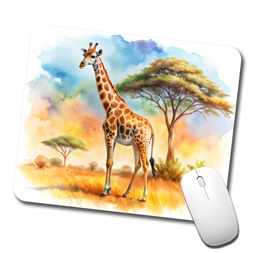 Giraffe African Plain Watercolor Design Low Profile Mouse Pad Mat
