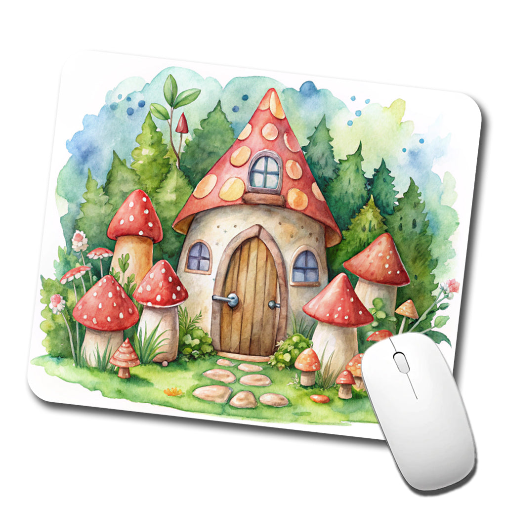 Gnome House Red Roof Watercolor Cute Low Profile Mouse Pad Mat