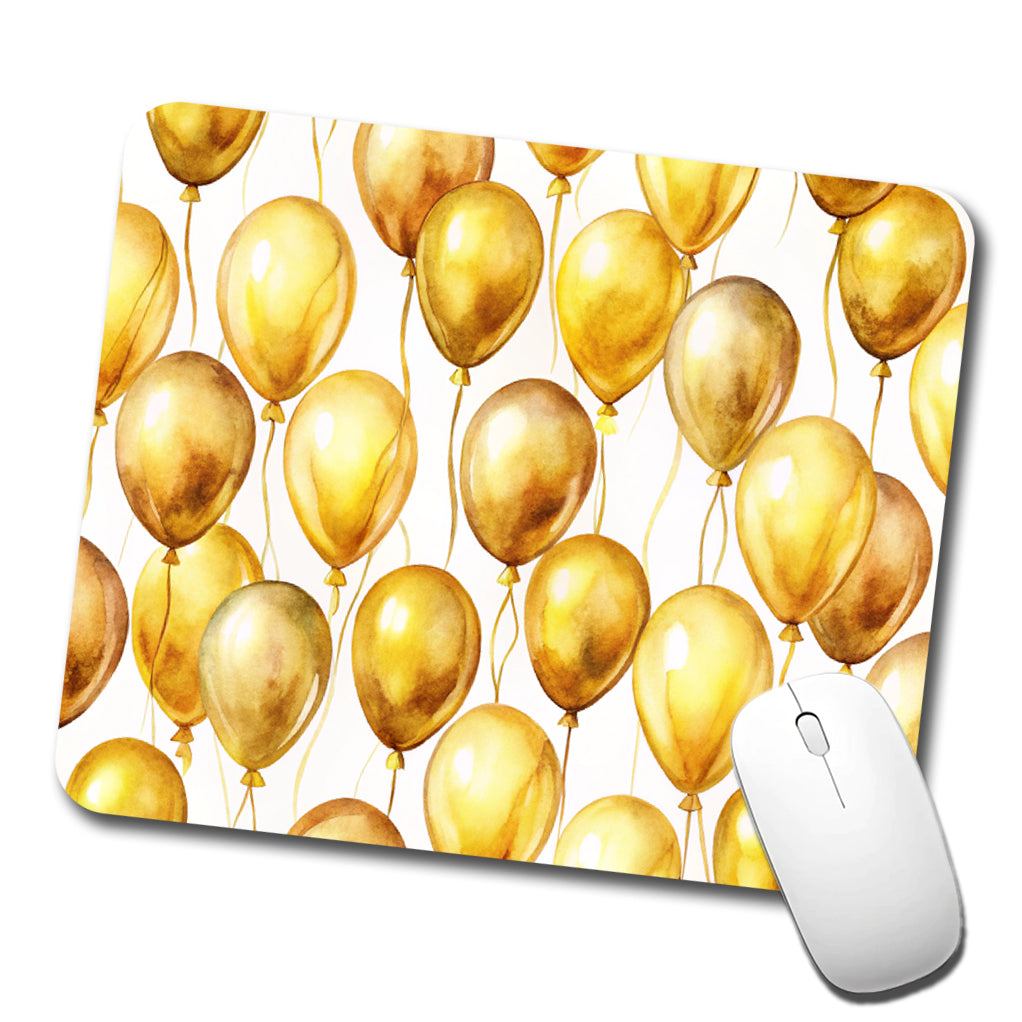 Gold Balloons Watercolor Birthday Anniversary Low Profile Mouse Pad Mat