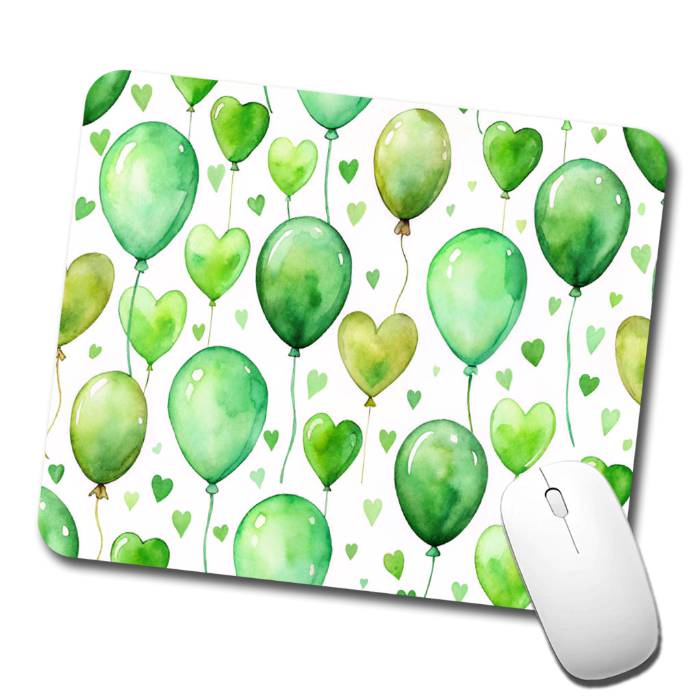 Green Balloons Hearts Watercolor Birthday Low Profile Mouse Pad Mat