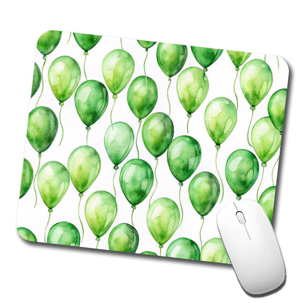 Green Balloons Watercolor Birthday Low Profile Mouse Pad Mat