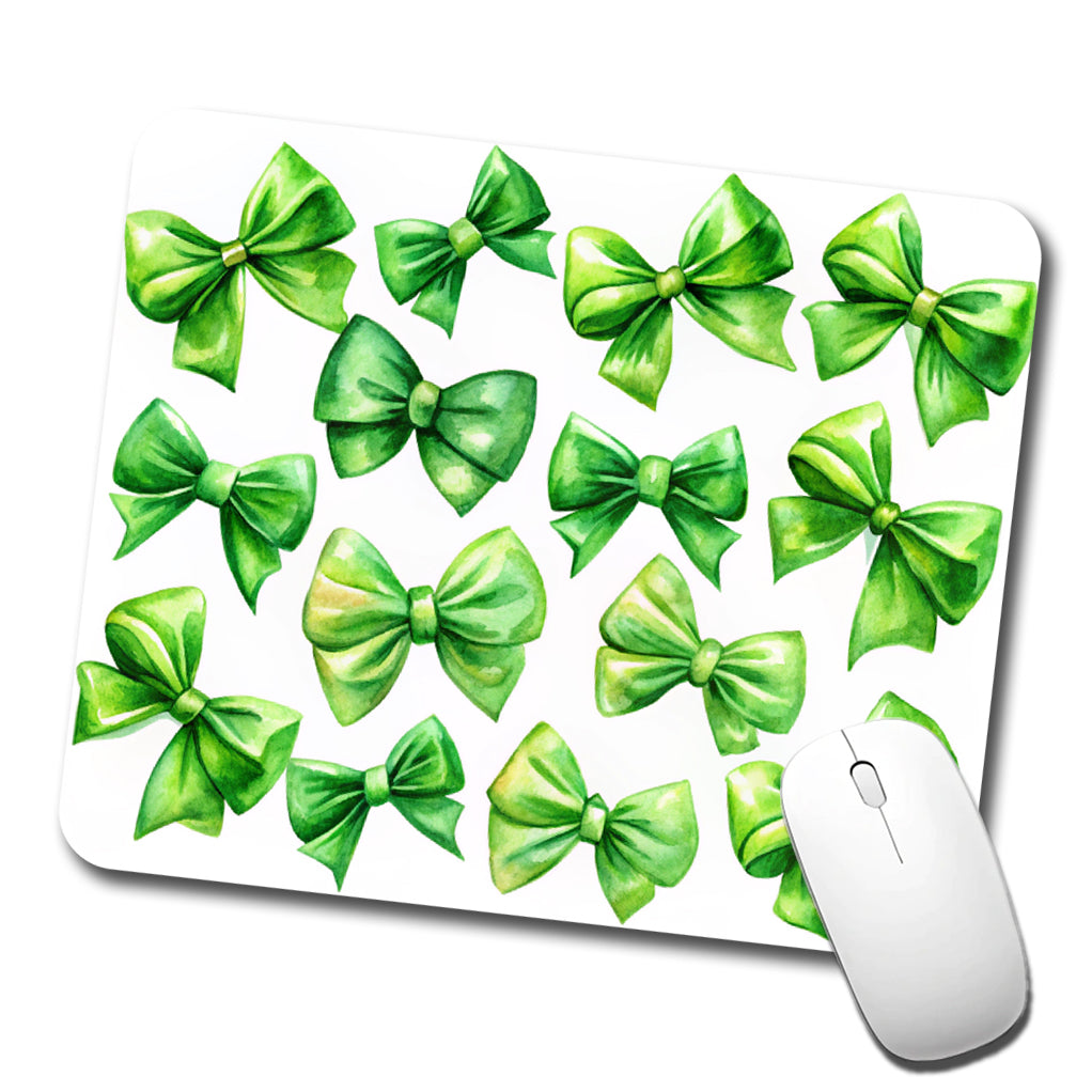 Green Scattered Coquette Bows Watercolor Low Profile Mouse Pad Mat