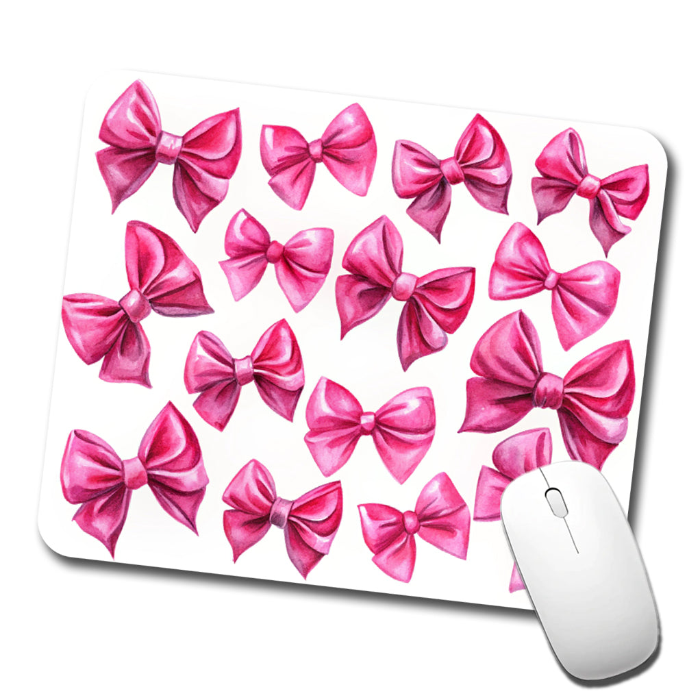 Hot Pink Scattered Coquette Bows Watercolor Low Profile Mouse Pad Mat