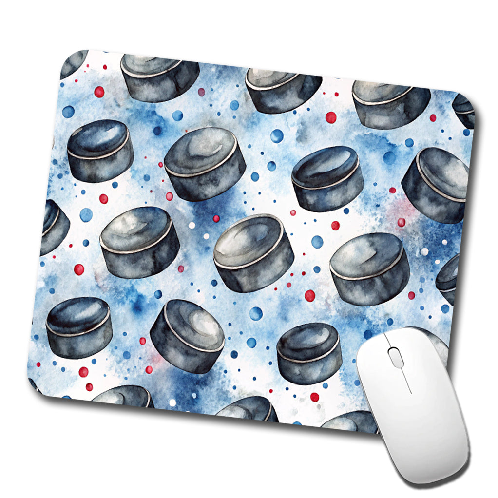 Ice Hockey Pucks Watercolor Low Profile Mouse Pad Mat
