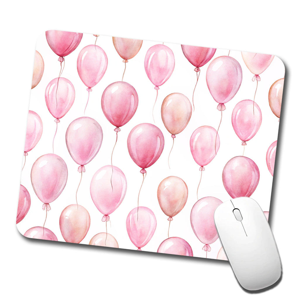 Light Pink Balloons Watercolor Birthday Low Profile Mouse Pad Mat
