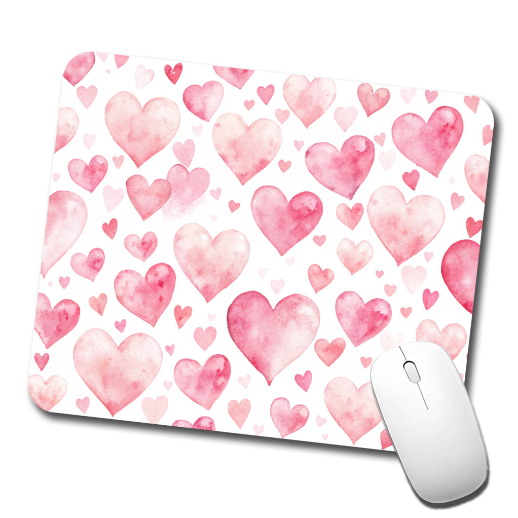 Light Pink Scattered Hearts Watercolor Low Profile Mouse Pad Mat