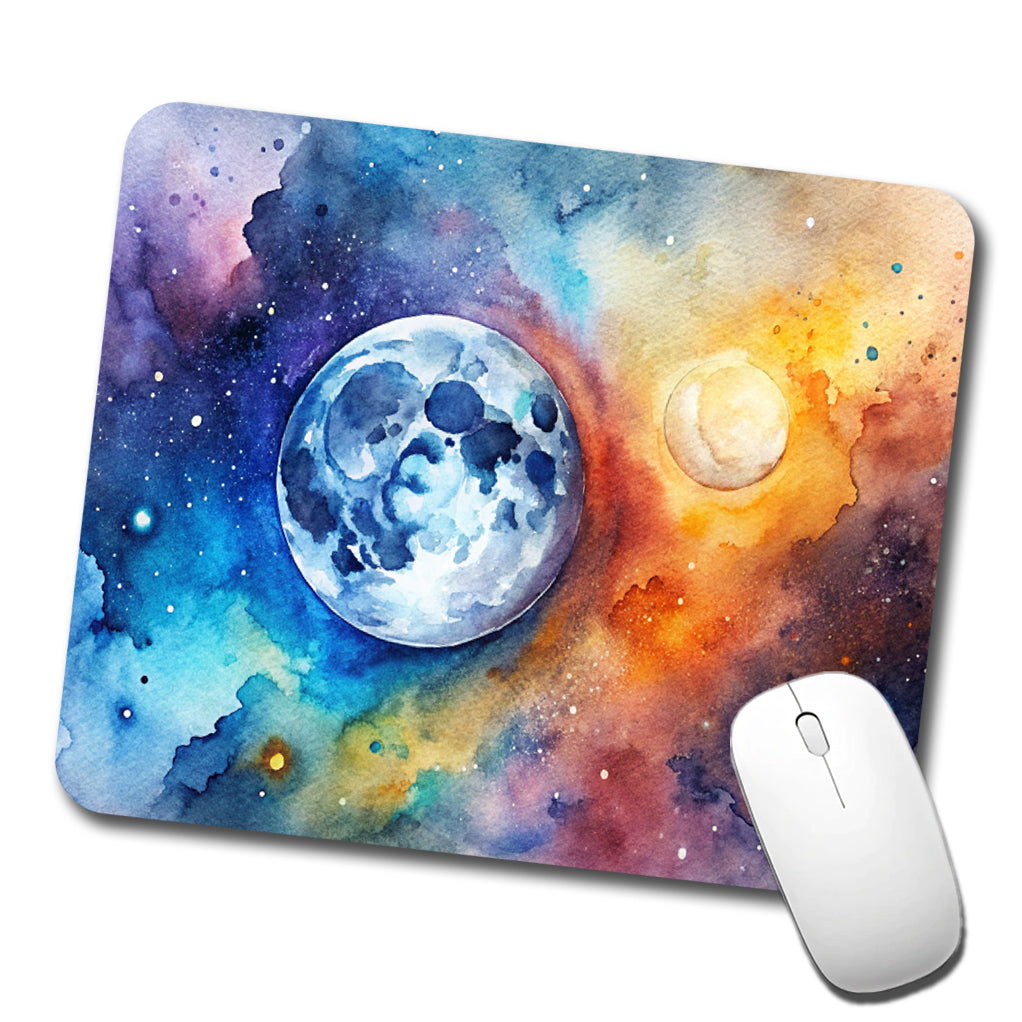 Moon Space Watercolor Design Astronomy Low Profile Mouse Pad Mat