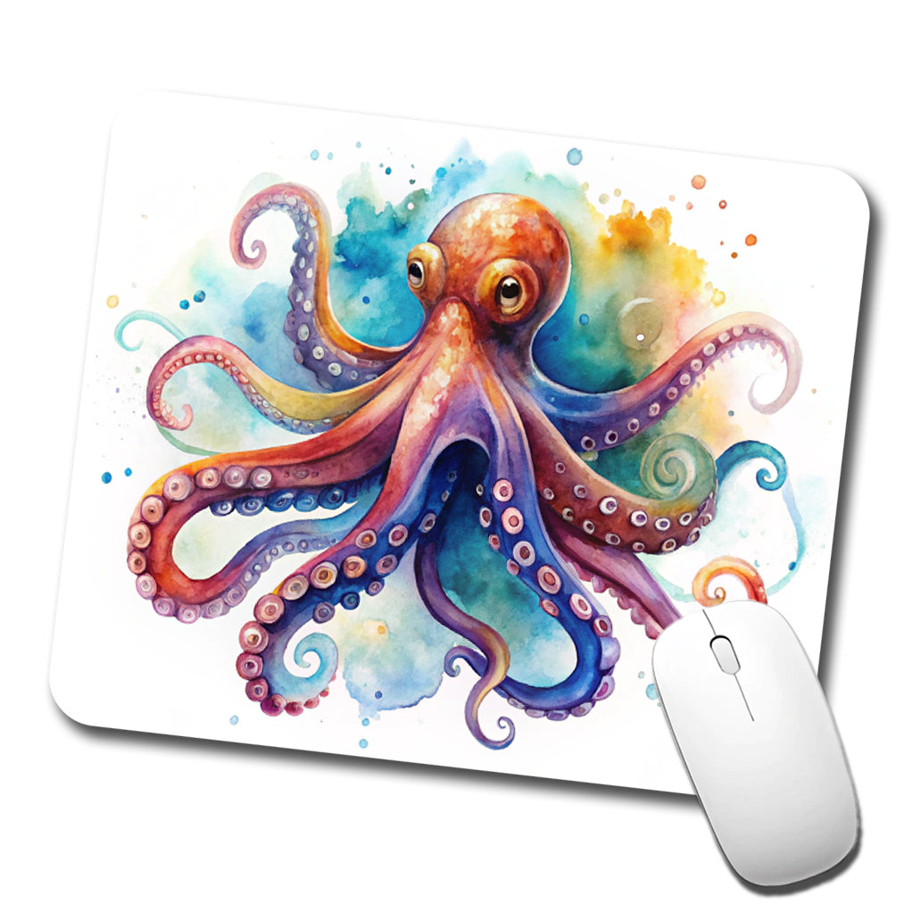 Octopus Watercolor Colorful Low Profile Mouse Pad Mat