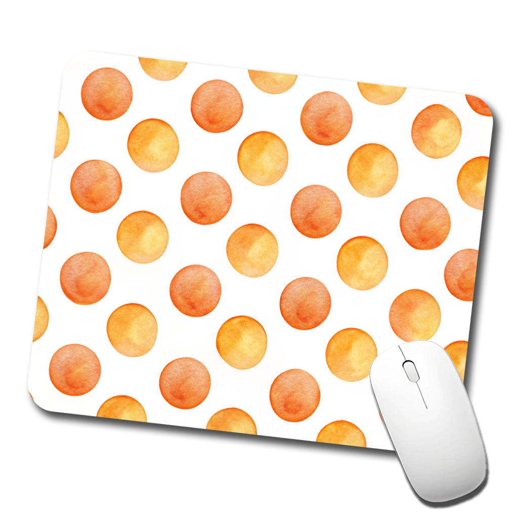 Orange Polka Dots White Background Low Profile Mouse Pad Mat