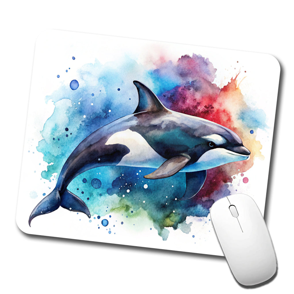 Orca Whale Colorful Watercolor Design Low Profile Mouse Pad Mat