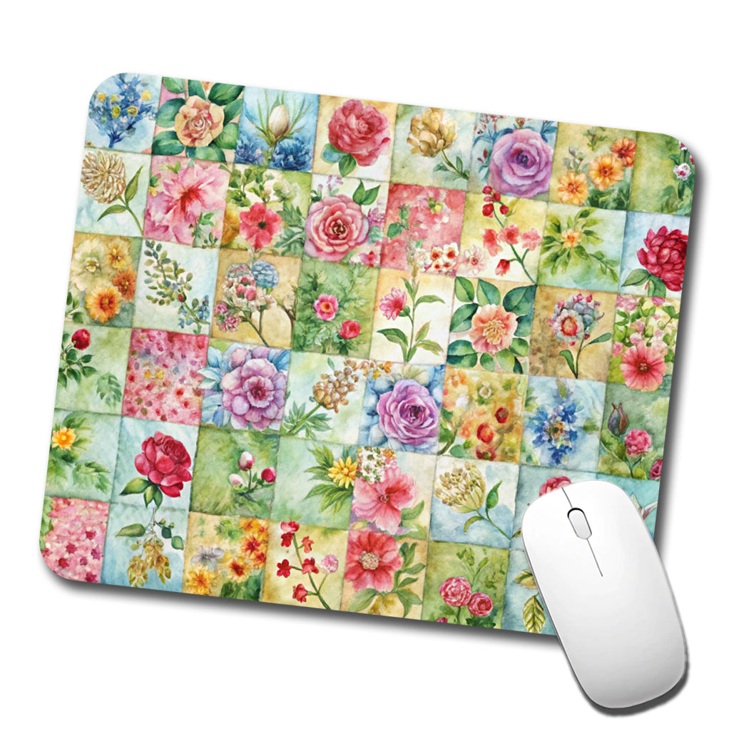 Patchwork Floral Quilt Quilter Sewing Watercolor Low Profile Mouse Pad Mat