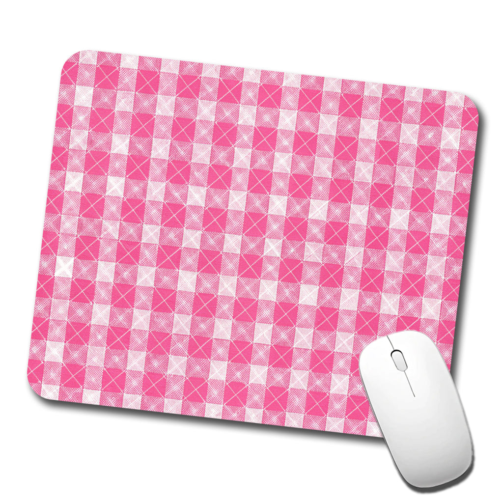 Pink White Gingham Watercolor Low Profile Mouse Pad Mat