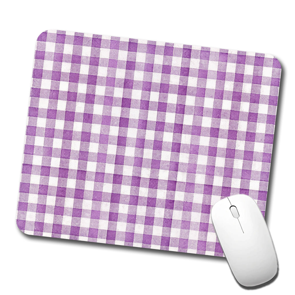 Purple White Gingham Watercolor Low Profile Mouse Pad Mat