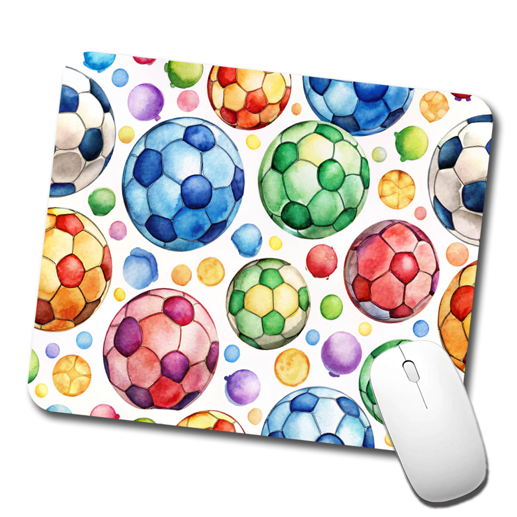 Rainbow Soccer Balls Watercolor Football Low Profile Mouse Pad Mat