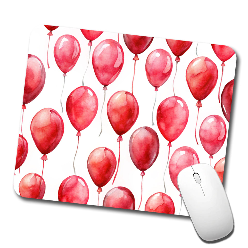 Red Balloons Watercolor Birthday Low Profile Mouse Pad Mat
