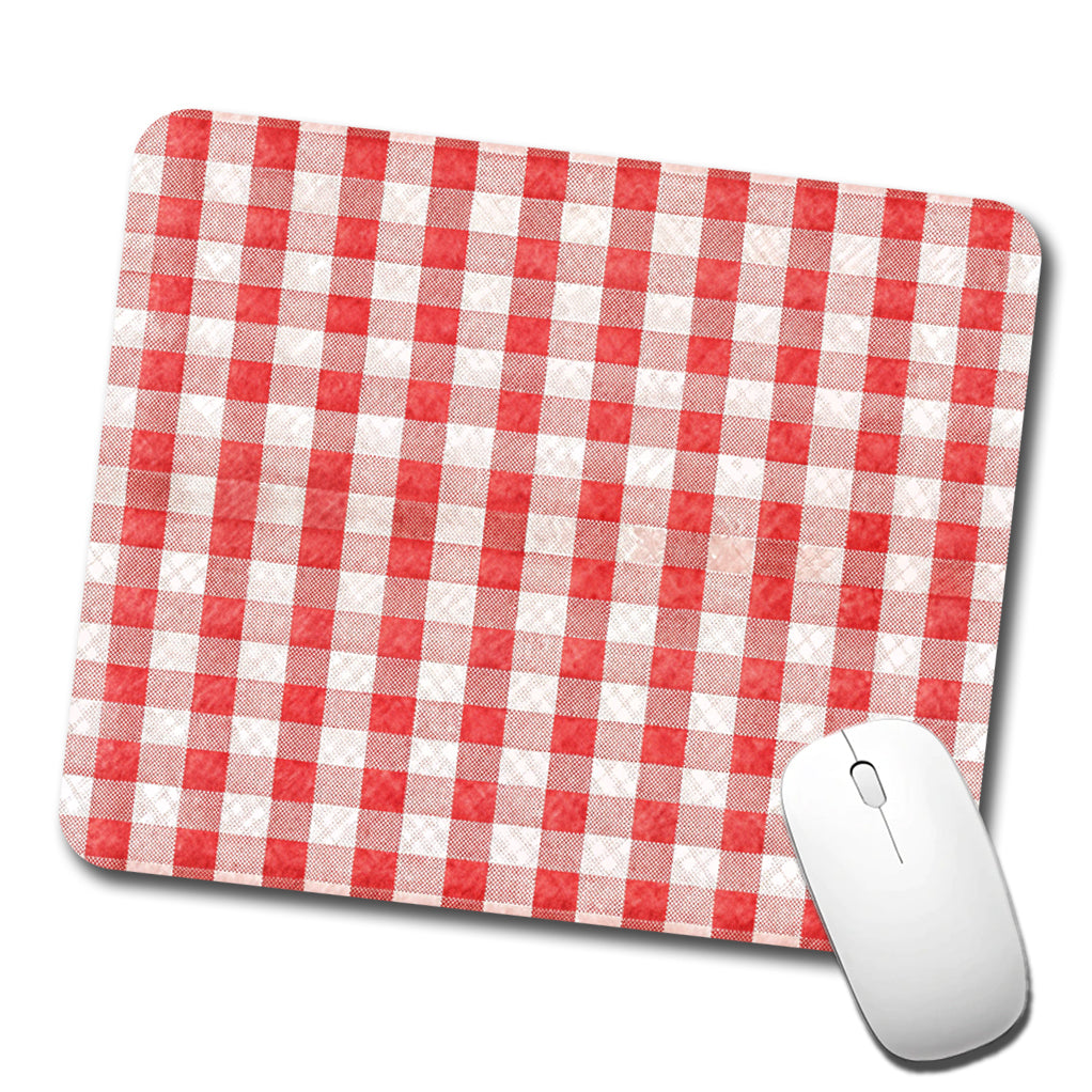 Red White Gingham Watercolor Low Profile Mouse Pad Mat