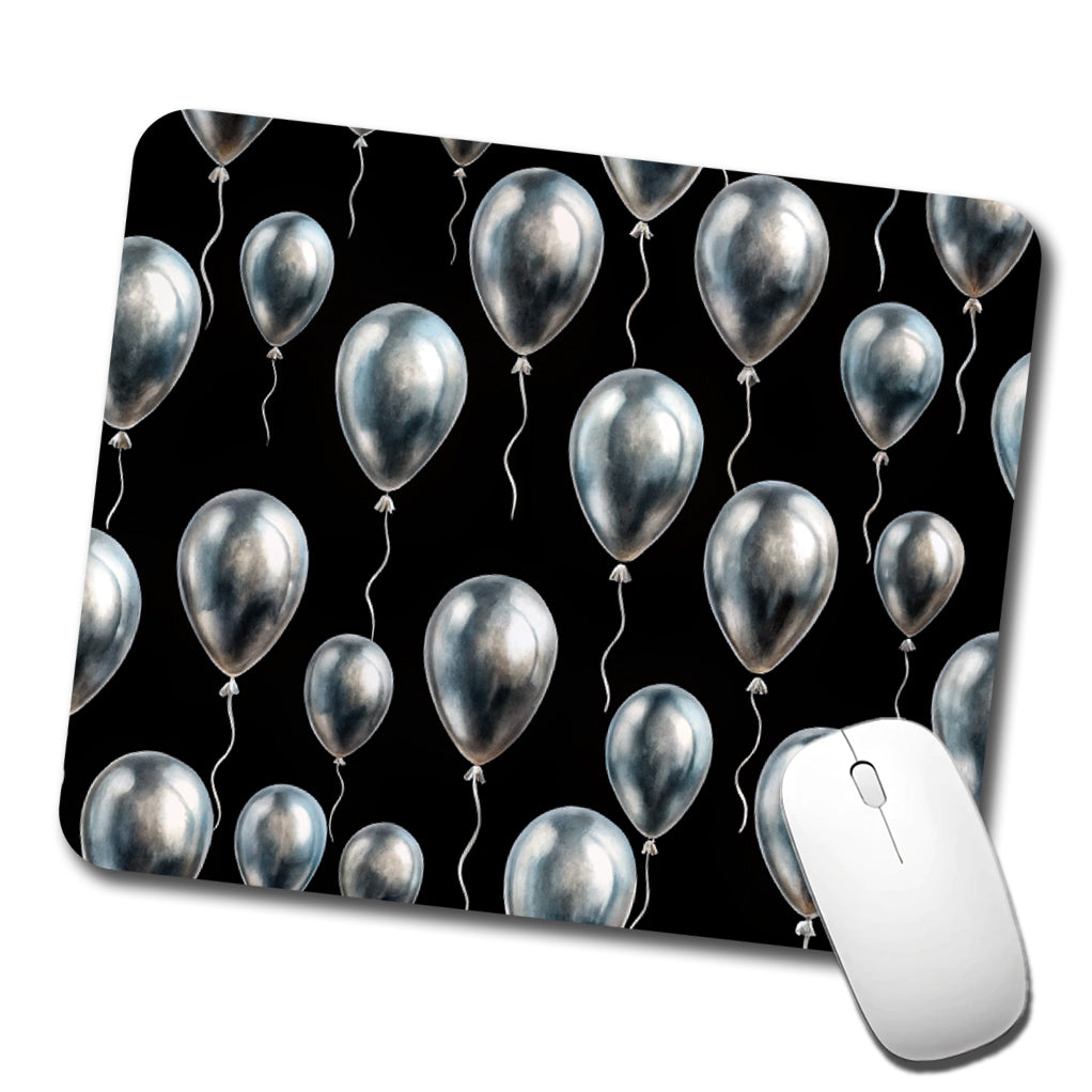 Silver Balloons Black Background Birthday Anniversary Low Profile Mouse Pad Mat