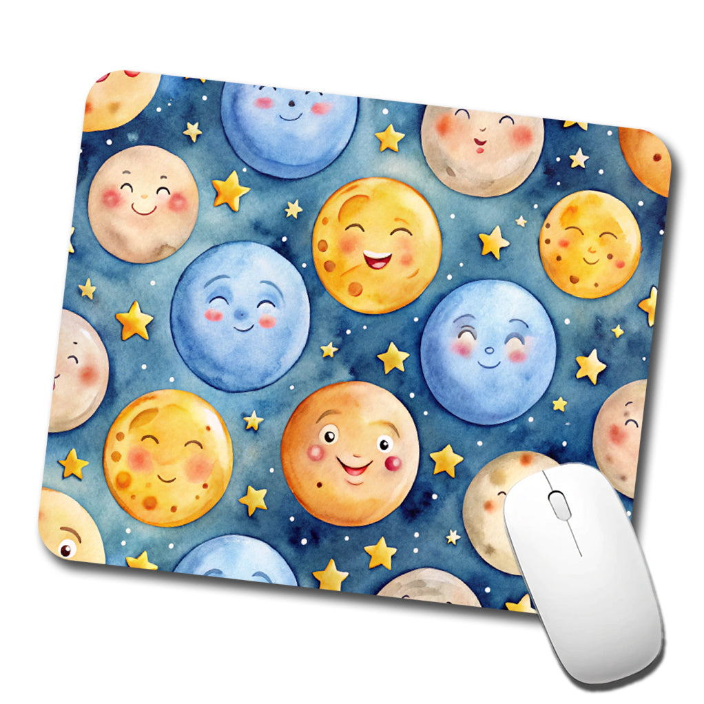 Smiling Moons Watercolor Low Profile Mouse Pad Mat
