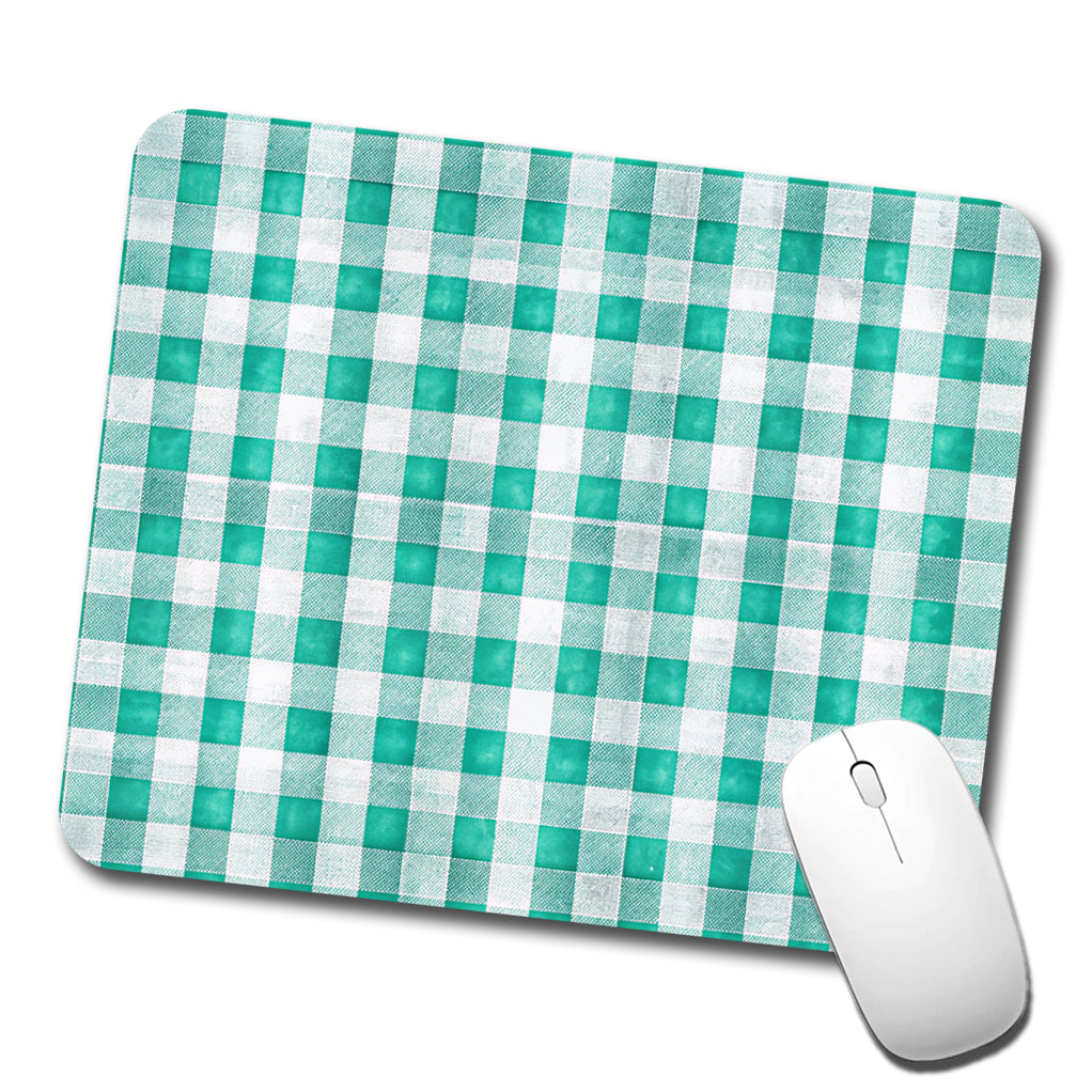 Teal White Gingham Watercolor Low Profile Mouse Pad Mat