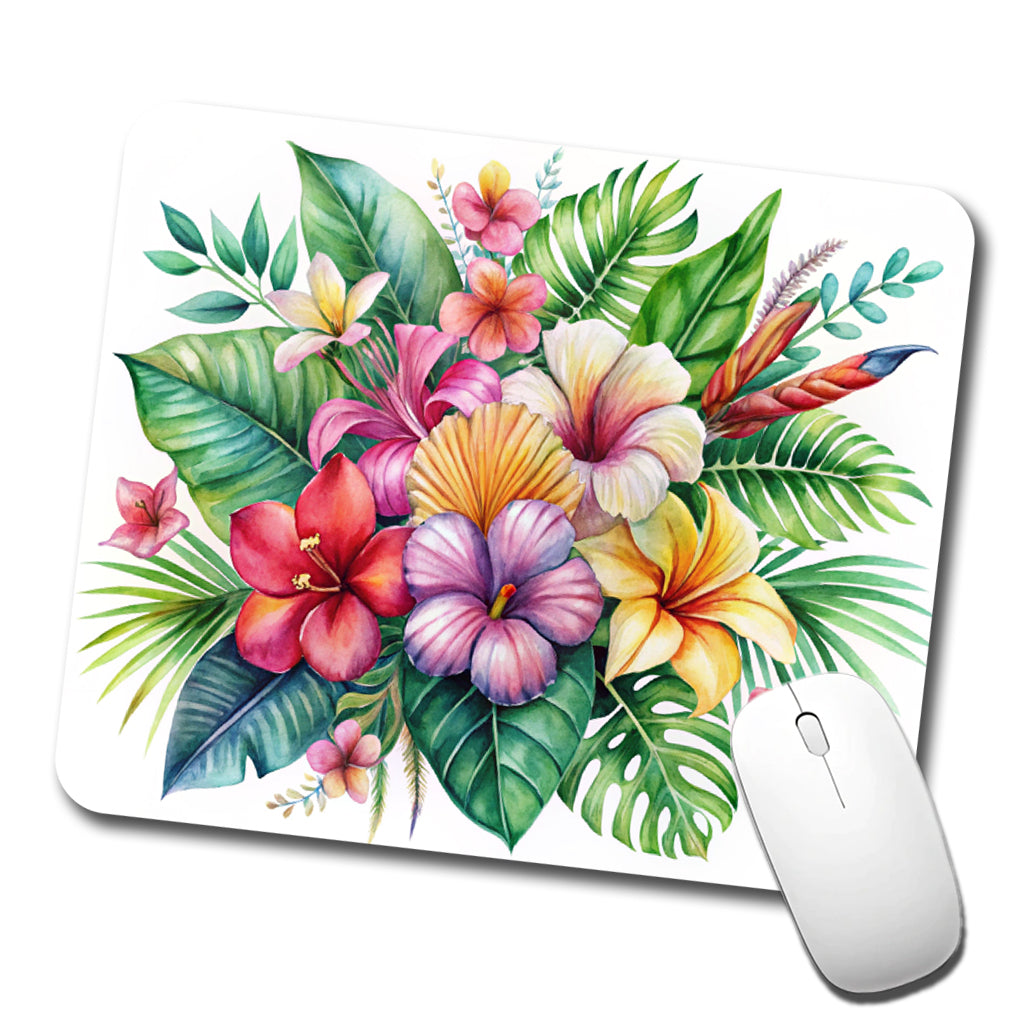 Tropical Flowers Watercolor Design Low Profile Mouse Pad Mat
