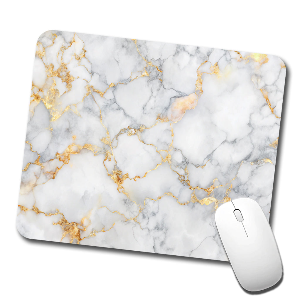 White Gold Marble Background Watercolor Low Profile Mouse Pad Mat