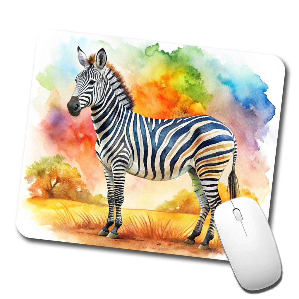 Zebra African Plain Watercolor Design Low Profile Mouse Pad Mat