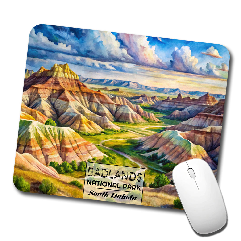 Badlands National Park South Dakota Watercolor Low Profile Mouse Pad Mat