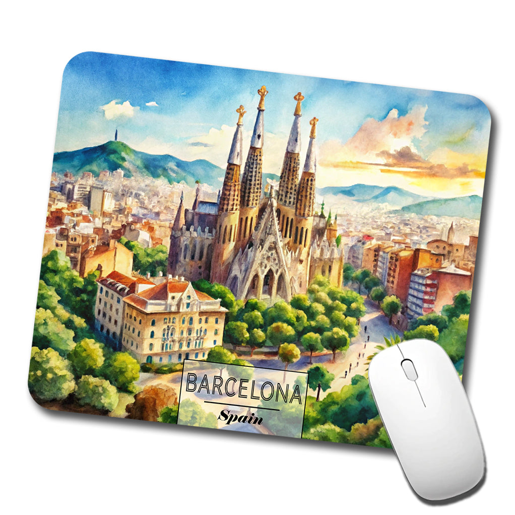 Barcelona Spain Travel City Watercolor Low Profile Mouse Pad Mat