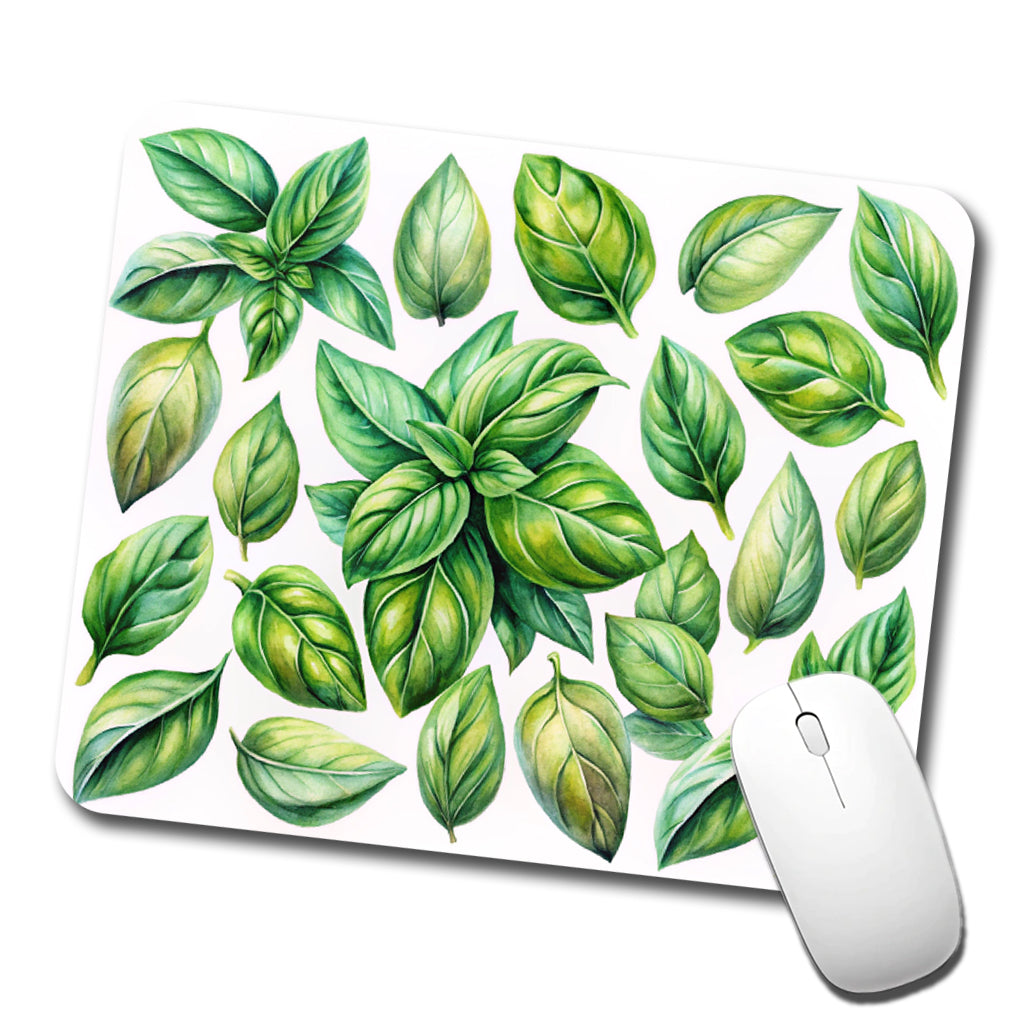 Basil Leaves Watercolor Low Profile Mouse Pad Mat