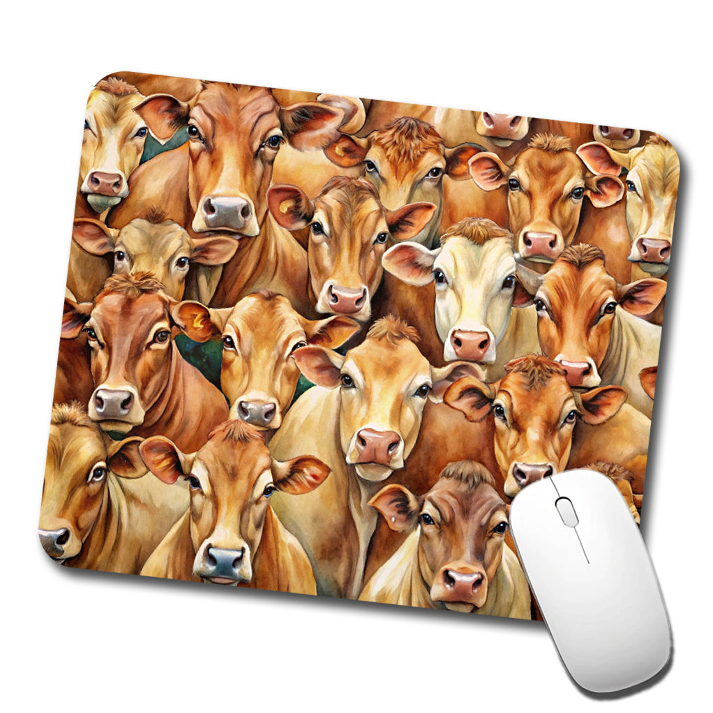 Bunch Of Brown Cow Faces Low Profile Mouse Pad Mat