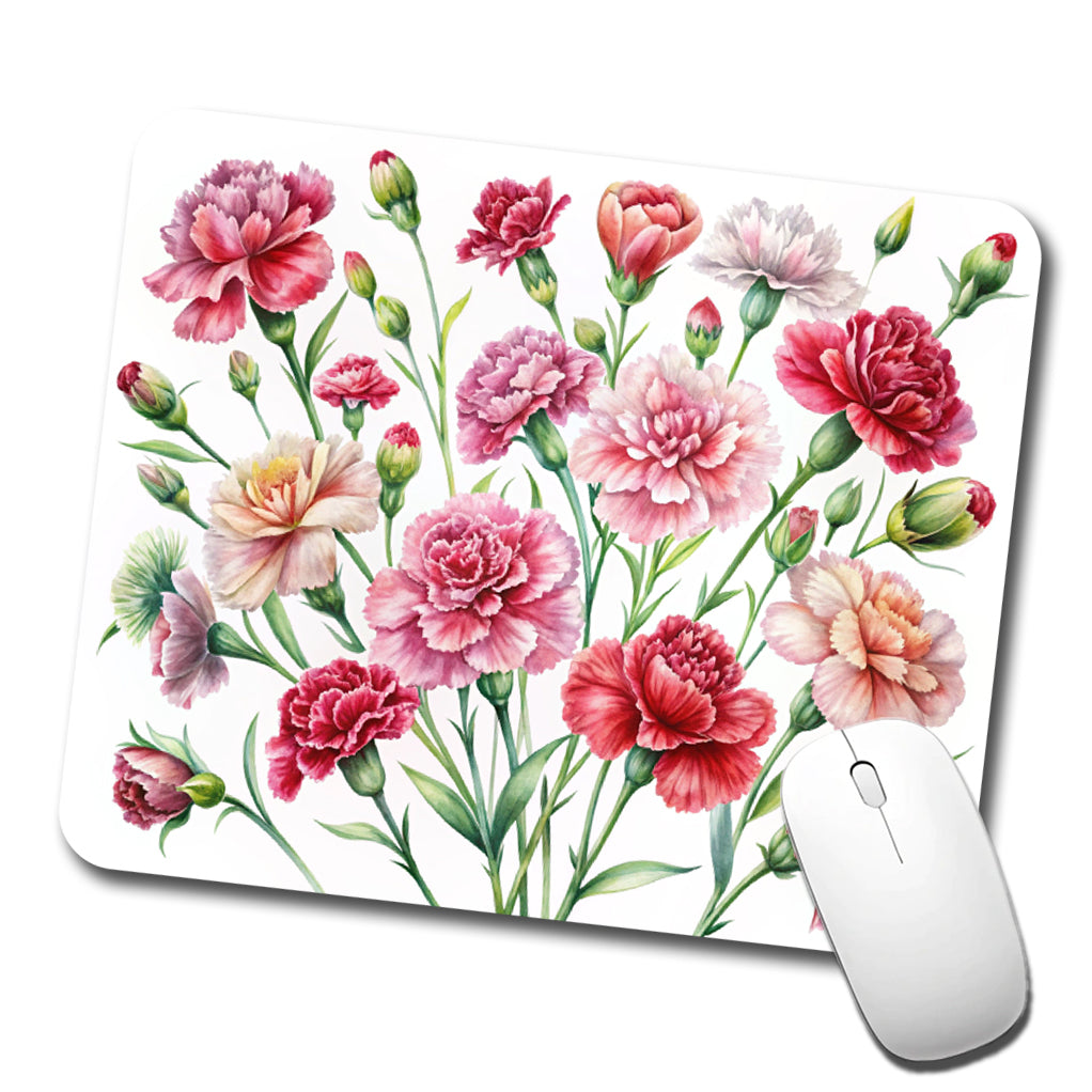 Carnations Flowers Watercolor Low Profile Mouse Pad Mat