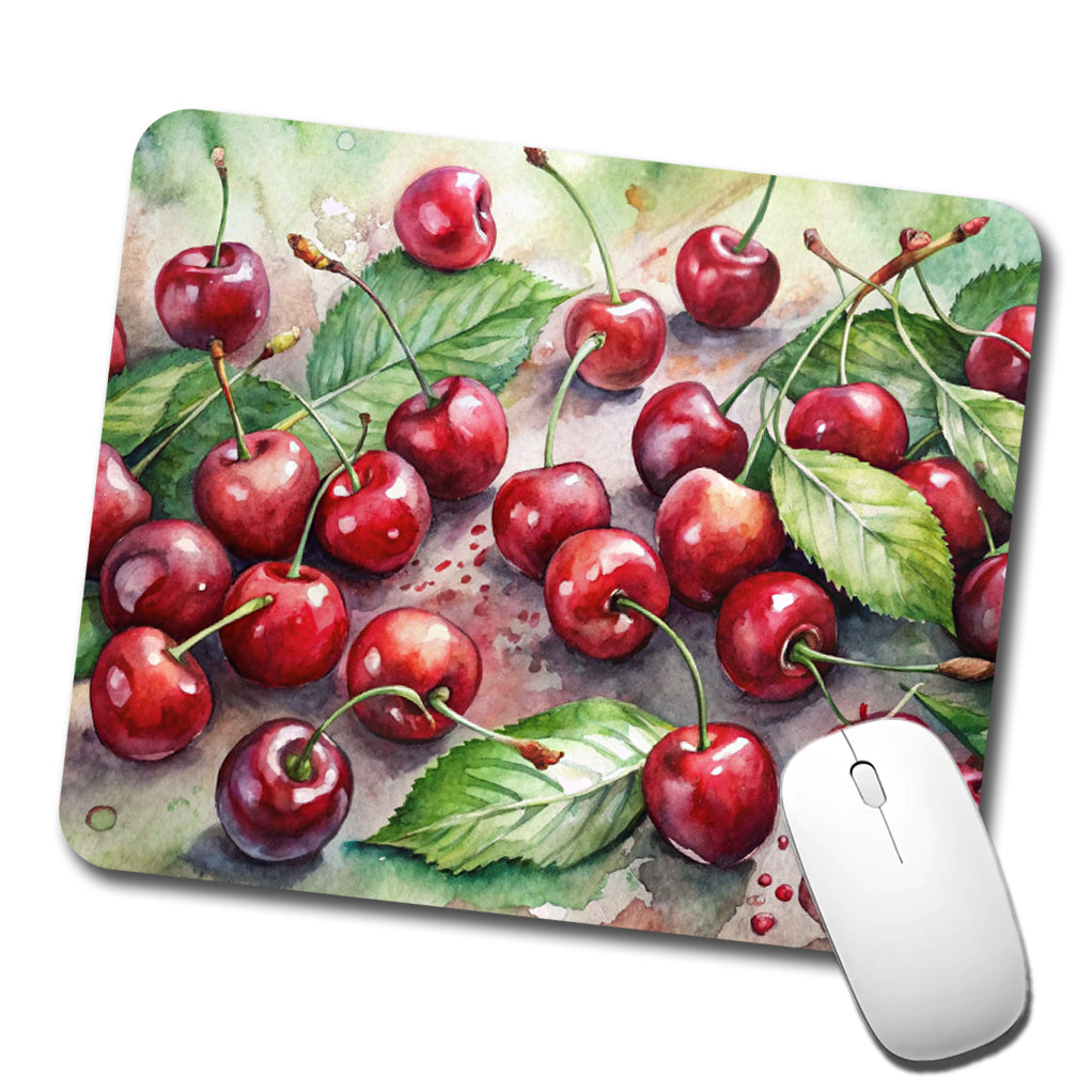 Cherries Fruit Watercolor Low Profile Mouse Pad Mat