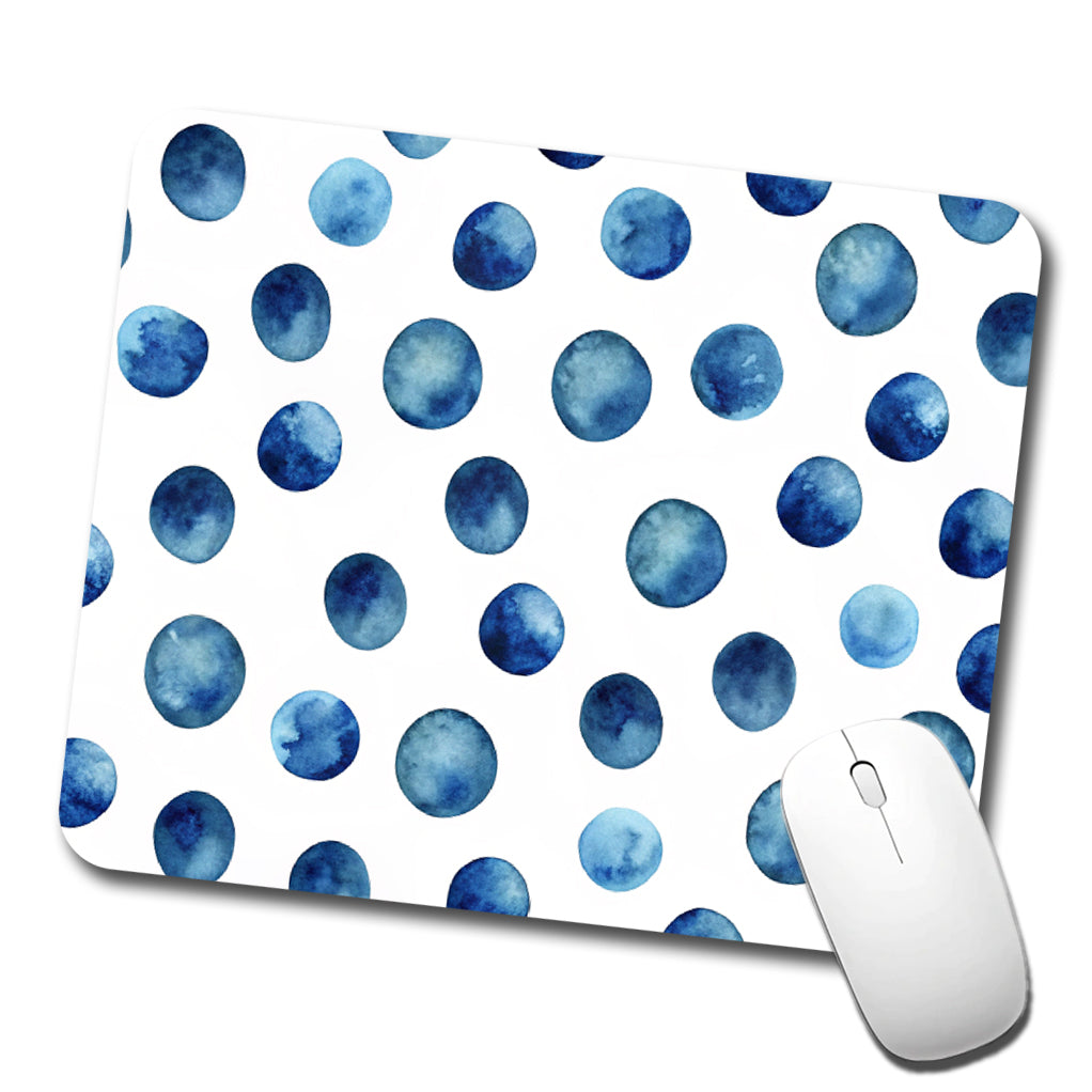 Dark Blue Polka Dots Fun White Background Low Profile Mouse Pad Mat