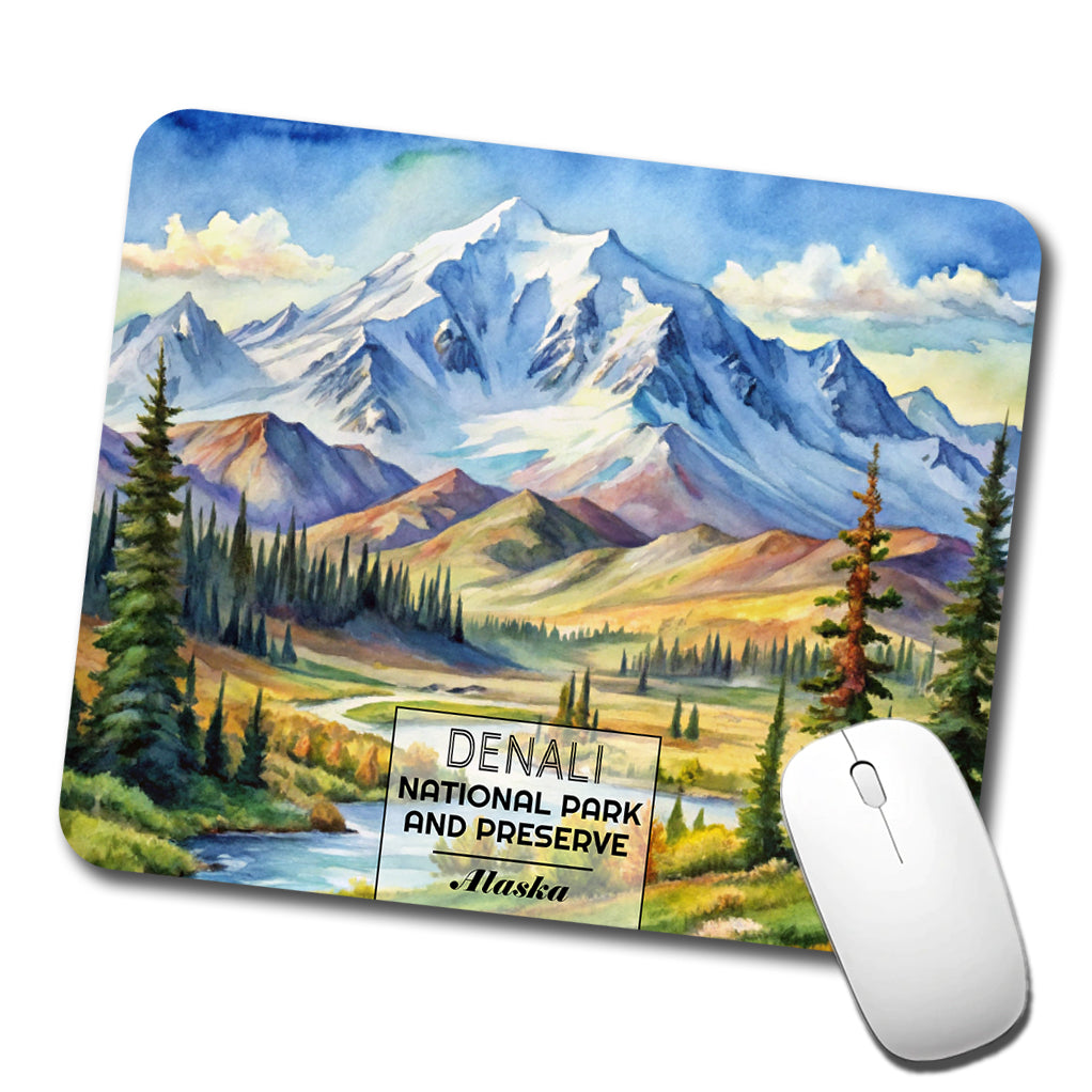 Denali National Park Alaska Watercolor Low Profile Mouse Pad Mat