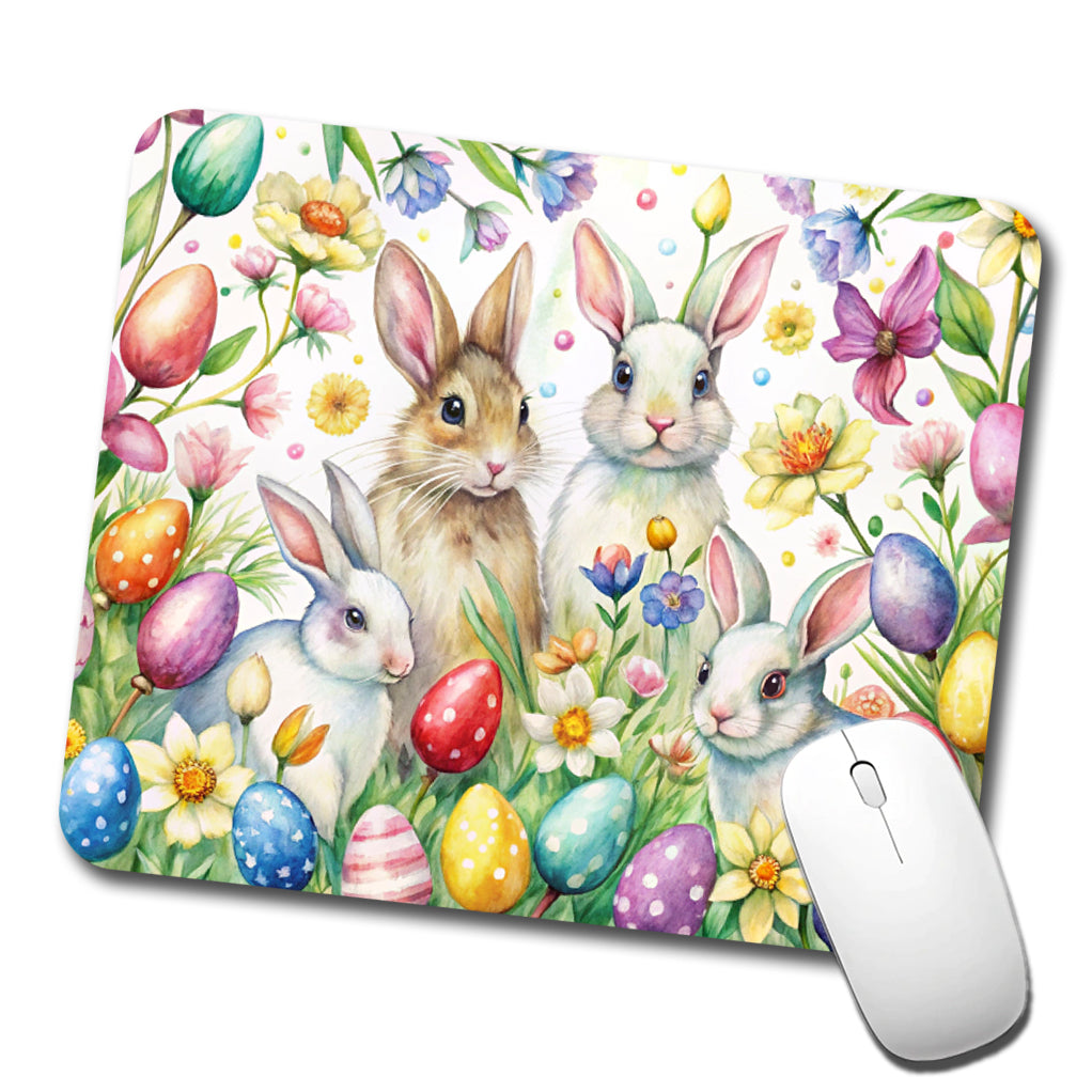 Easter Bunny Rabbit Eggs Flowers Low Profile Mouse Pad Mat