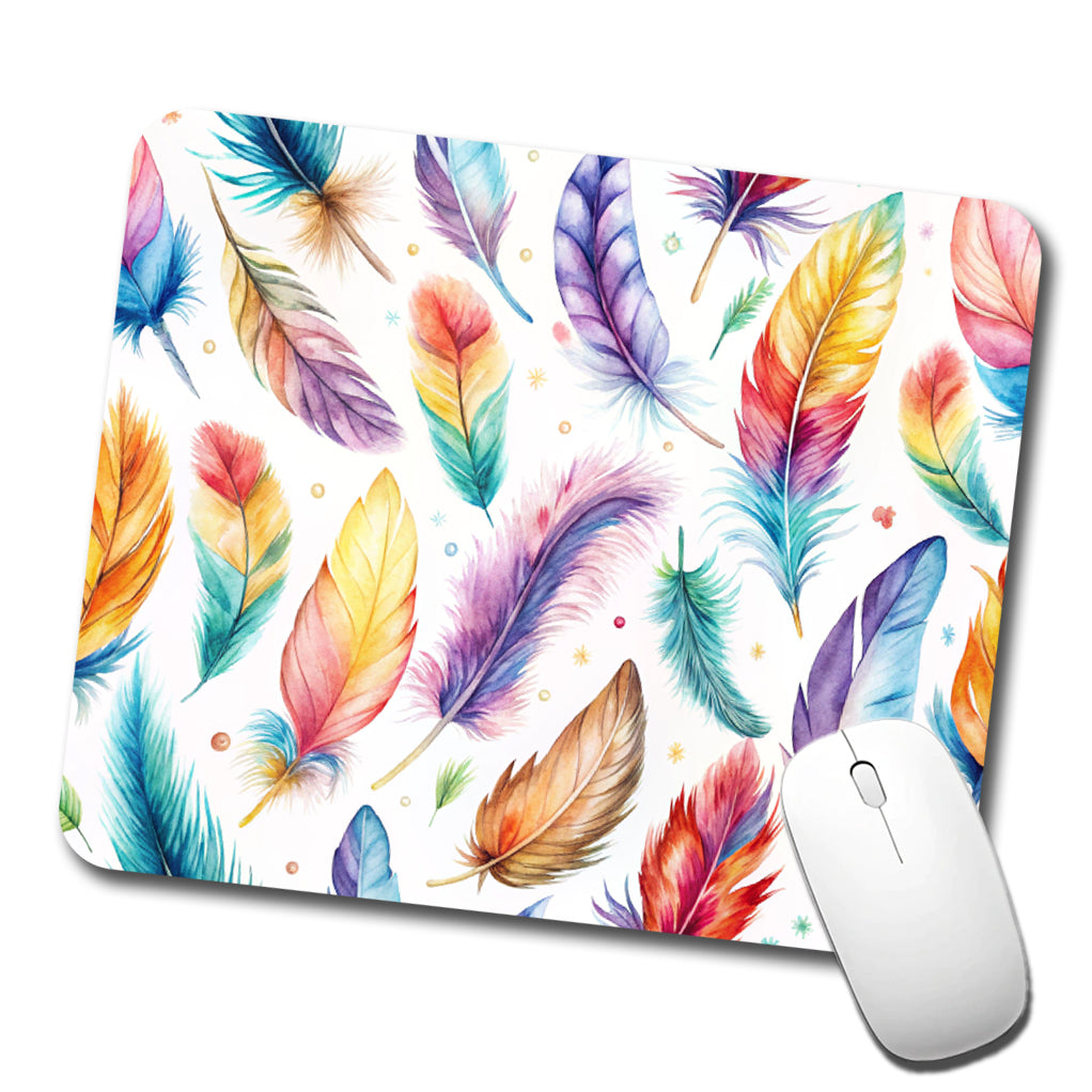 Feathers Watercolor Low Profile Mouse Pad Mat