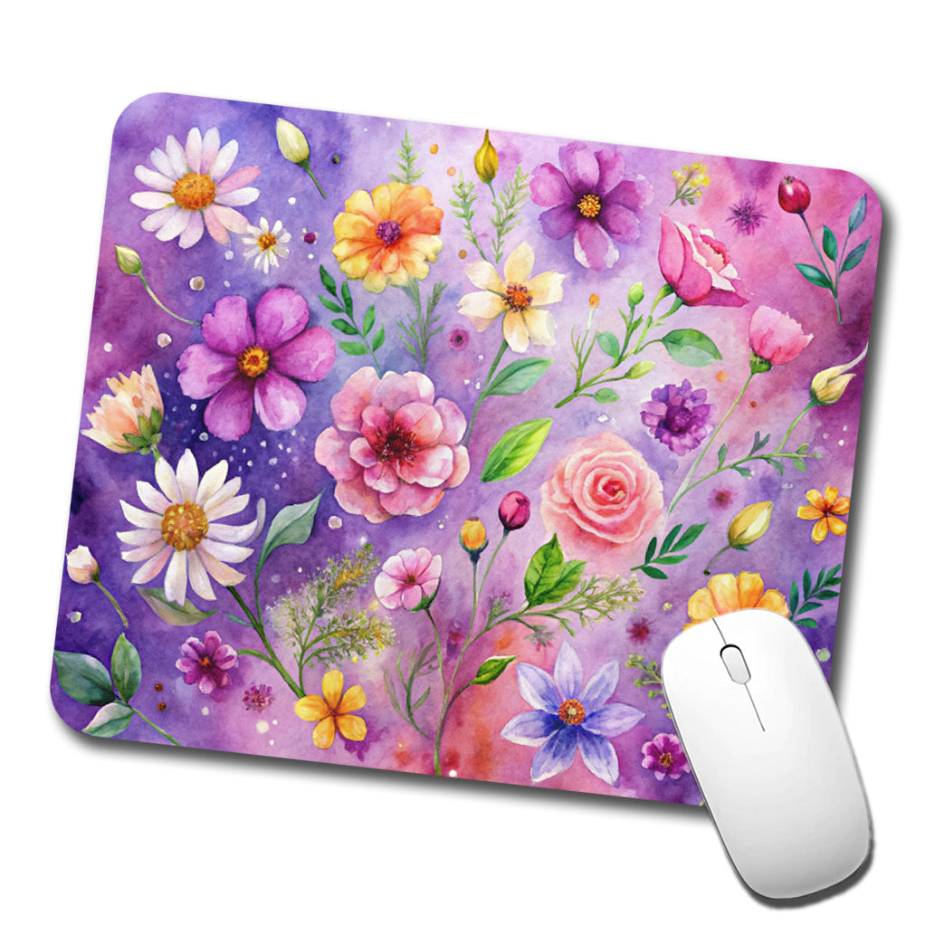 Flowers Purple Background Watercolor Low Profile Mouse Pad Mat