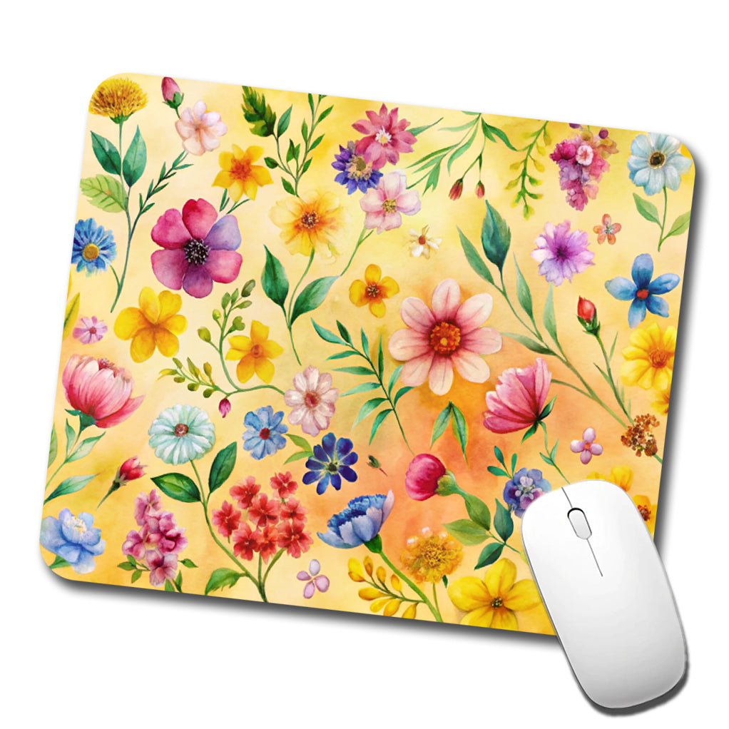 Flowers Yellow Background Watercolor Low Profile Mouse Pad Mat