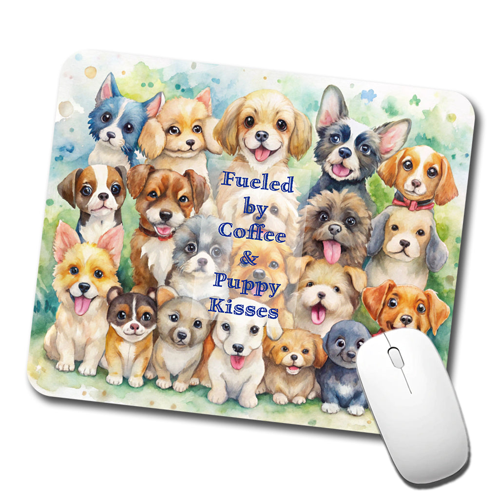 Fueled By Coffee Puppy Kisses Dog Mom Dad Low Profile Mouse Pad Mat